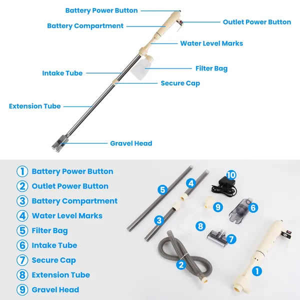 EliteVacuum™ | Adjustable Electric Fish Tank Cleaner - Cordless Maintenance System