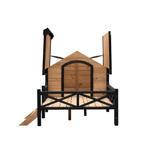 EliteEstate™ | Large Outdoor Wooden Dog Villa - Two-Tone Luxury Cabin with Covered Veranda