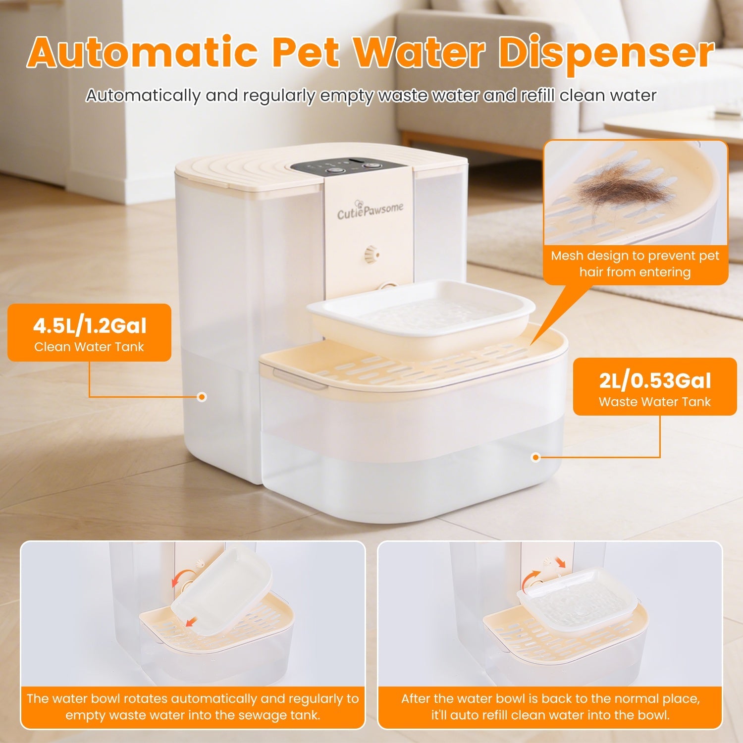 AuraPure™ Smart-Sip XL | Rechargeable Wireless Pet Fountain – 4.5L High-Capacity Water Station with App/Remote Sync & 3 Flow Modes