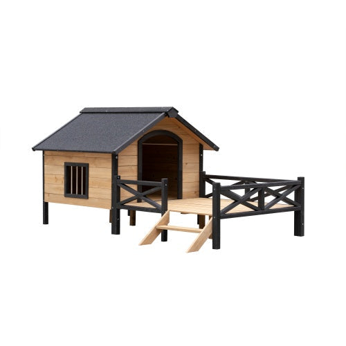 EliteEstate™ | Large Outdoor Wooden Dog Villa - Two-Tone Luxury Cabin with Covered Veranda
