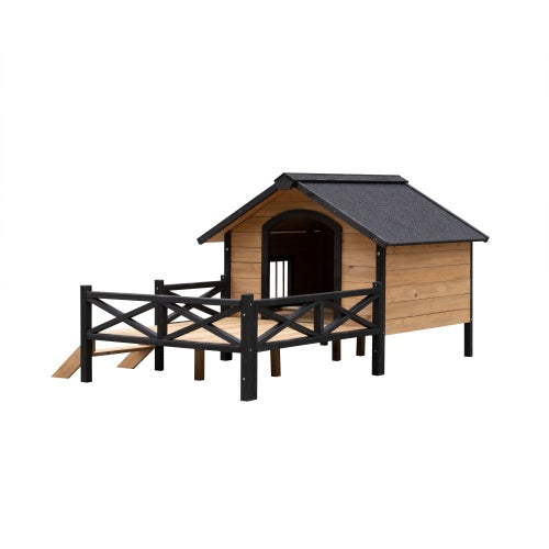 EliteEstate™ | Large Outdoor Wooden Dog Villa - Two-Tone Luxury Cabin with Covered Veranda