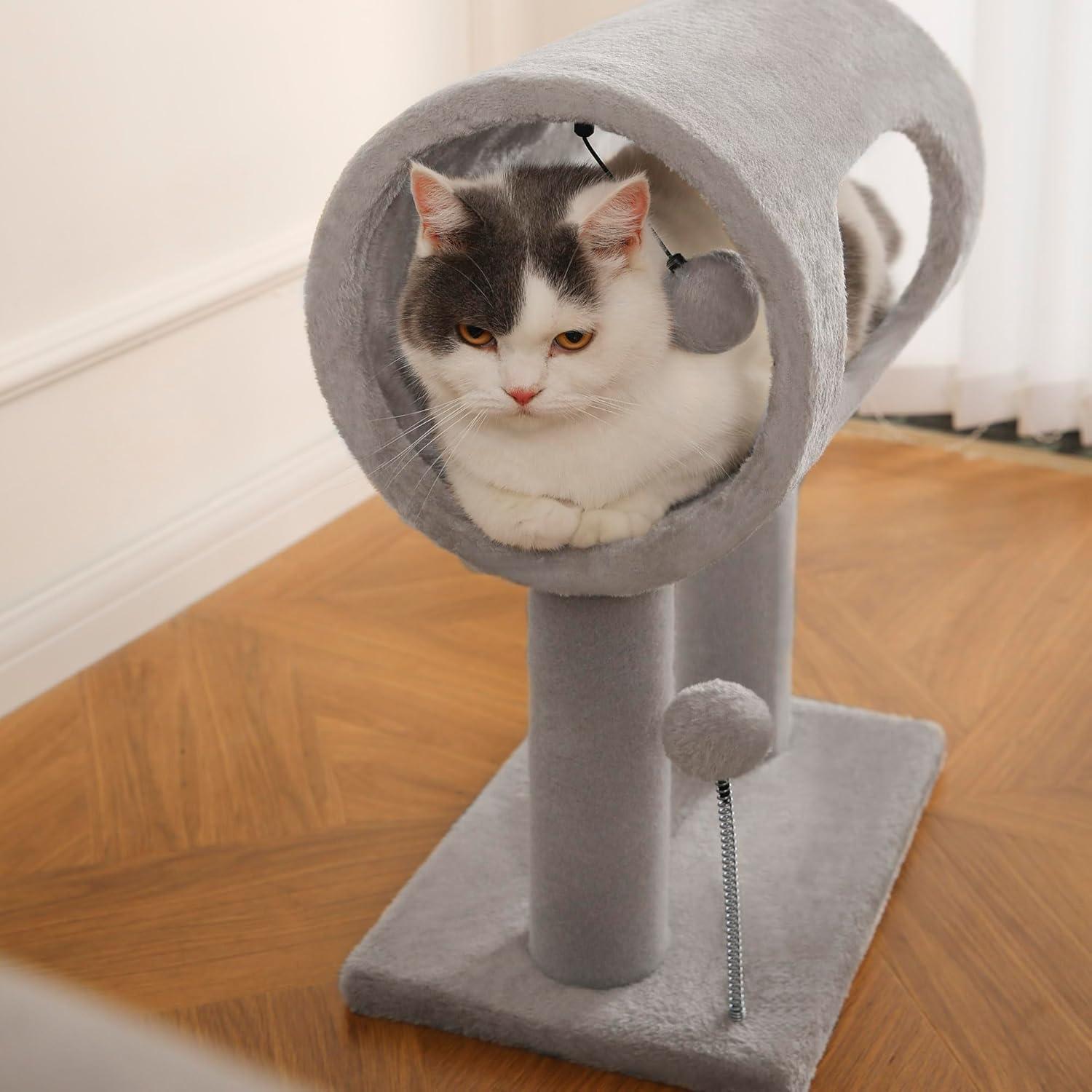 EliteNook™ | Compact Cat Tree with Cozy Sleep Tunnel - Plush Perch & Interactive Play Ball