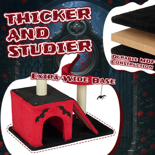 EliteVamp™ Cat Manor | 42” Gothic Climbing Frame - Luxury Padded Perches & Spider Play Station