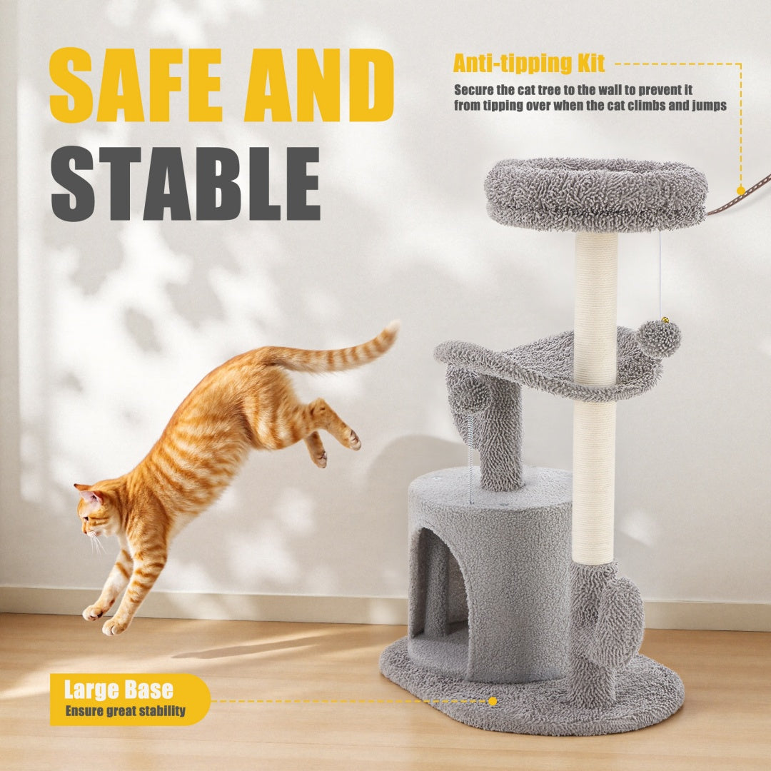AuraEstate™ Skyline | Compact Feline Sanctuary – 33” Luxury Scratching Post with Contoured Cloud-Perch