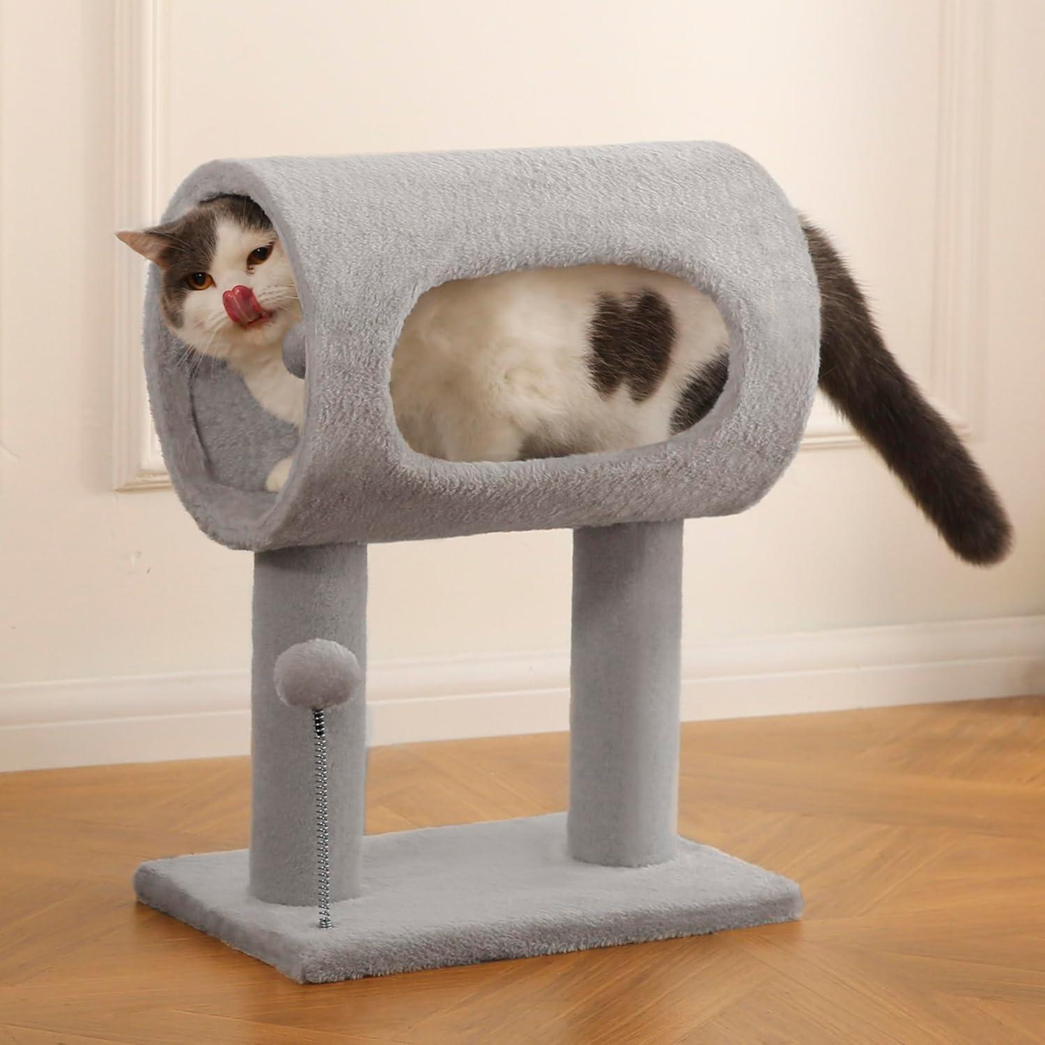 EliteNook™ | Compact Cat Tree with Cozy Sleep Tunnel - Plush Perch & Interactive Play Ball