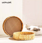 EliteSnug™ | Luxury Rattan Cat Hideaway - Insulated Winter Bed with Claw Care Base