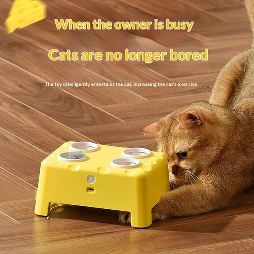 AuraPlay™ Cheese-Quest | Intelligent 3-in-1 Sensory Toy – Automatic Hide-and-Seek Station for Active Cats