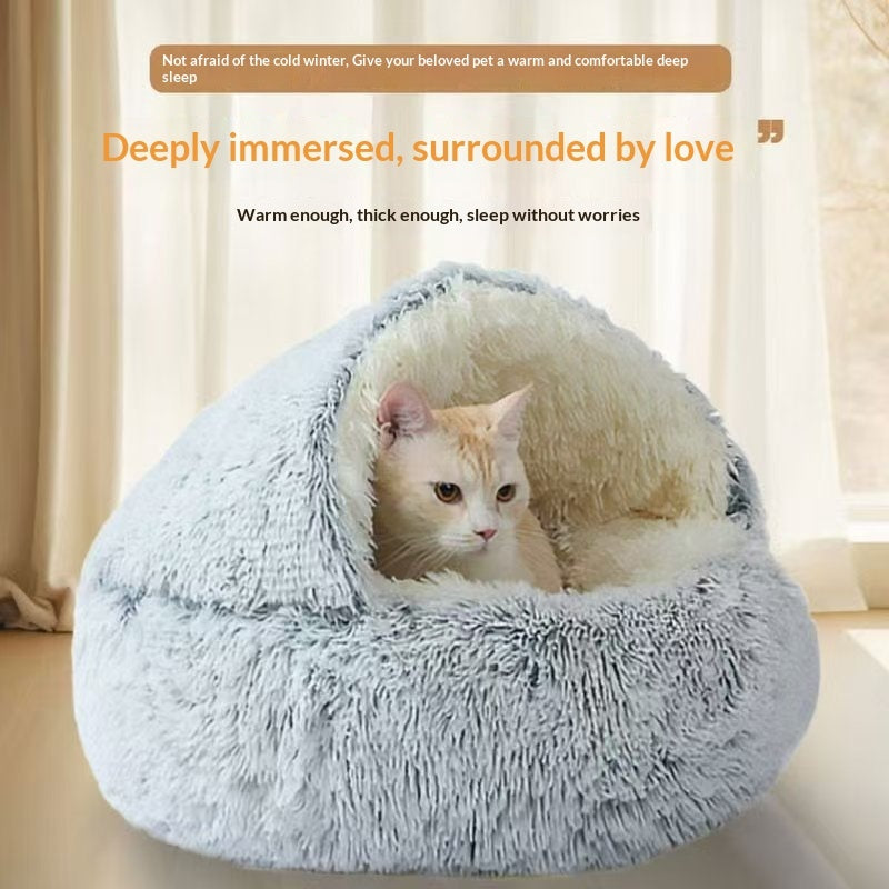 AuraEstate™ Cozy-Cocoon | 2-in-1 Winter Shell Cat Bed – Ultra-Soft Plush Nest & Semi-Enclosed Private Haven