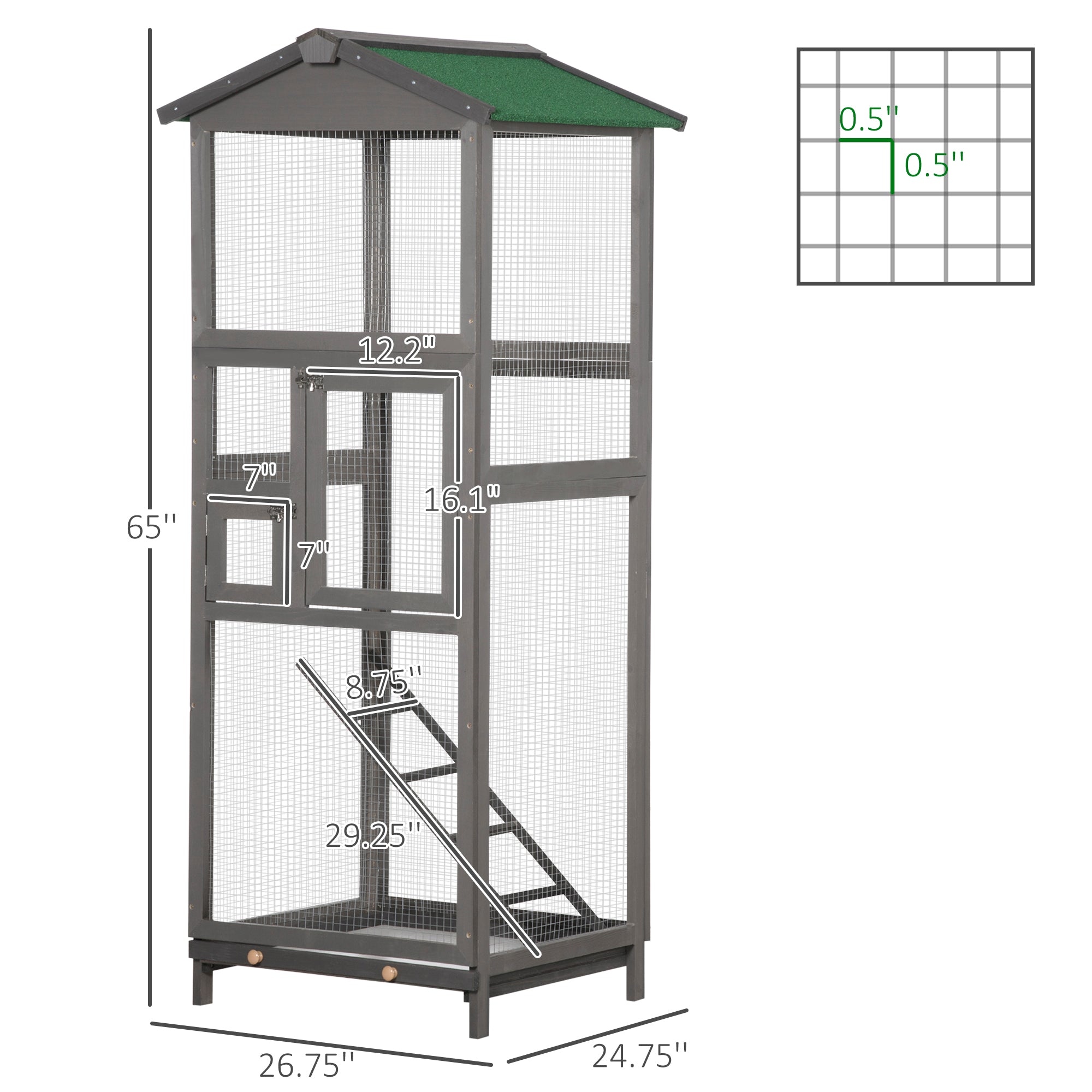 EliteVilla™ | 5.4ft Indoor/Outdoor Grey Bird Habitat - Dual-Door Access & Waste Management System