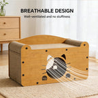 AuraEstate™ Feline-Silhouette | Designer Wooden Cat Bed – Private Den & Claw-Care Station with Scalloped Edge