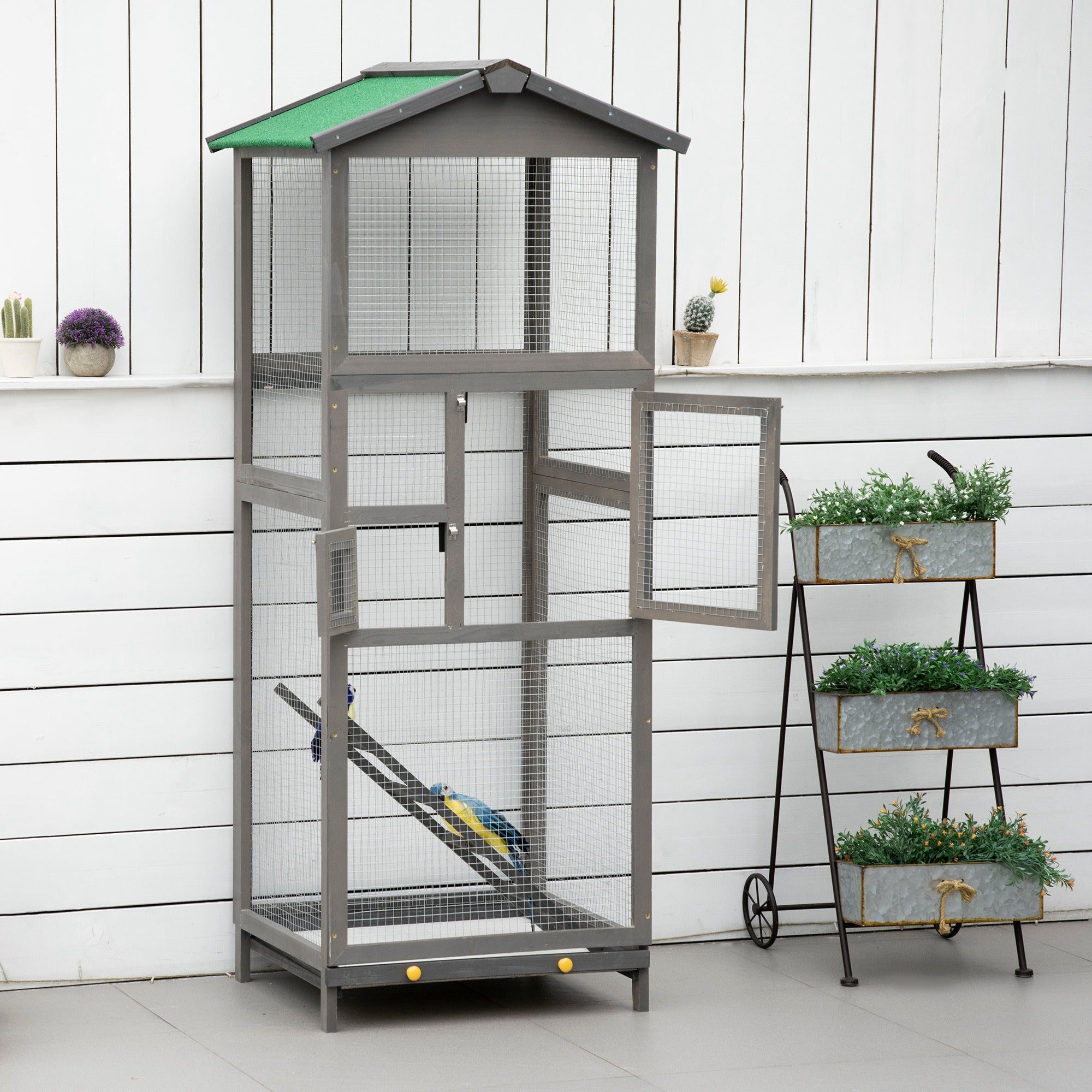 EliteVilla™ | 5.4ft Indoor/Outdoor Grey Bird Habitat - Dual-Door Access & Waste Management System