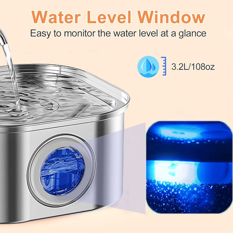 AuraPure™ Eternal-Oasis | High-Capacity 3.2L Pet Fountain – Transparent View-Port & Triple-Action Filtration System