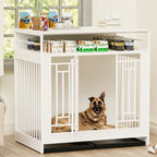 EliteLiving™ Dog Manor | Dual-Occupancy Wooden Crate - Designer End Table Kennel for Modern Homes