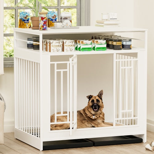 EliteLiving™ Dog Manor | Dual-Occupancy Wooden Crate - Designer End Table Kennel for Modern Homes