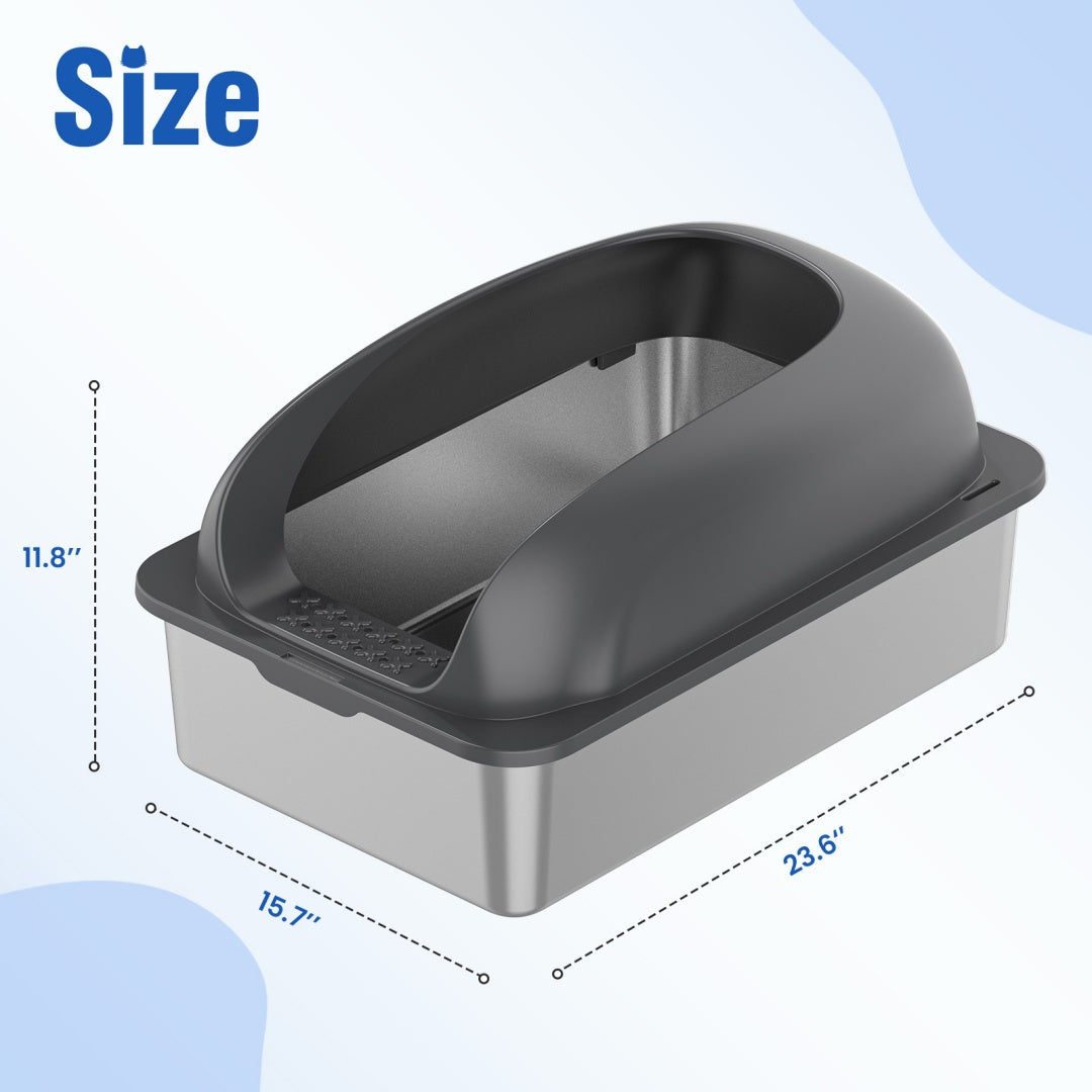 EliteSteel™ | Lifetime Stainless Steel Litter Box - Anti-Bacterial XL Basin with Splash Guard Lid