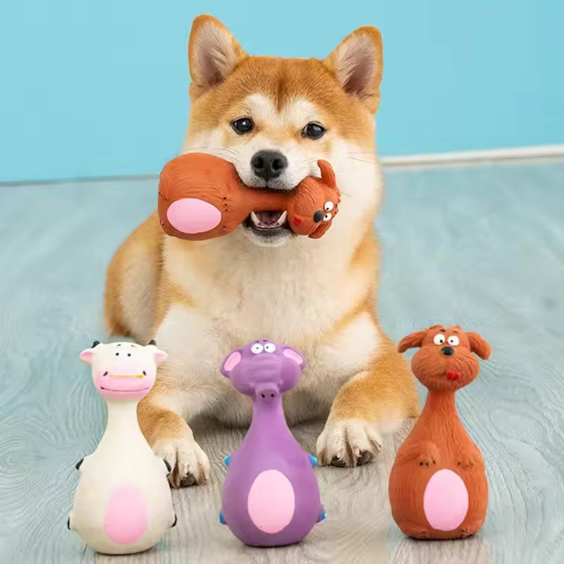 AuraPlay™ Soft-Bite Series | 4pcs Cute Sound-Emitting Latex Toys – Gentle Teething & Oral Health Set for Young Pets