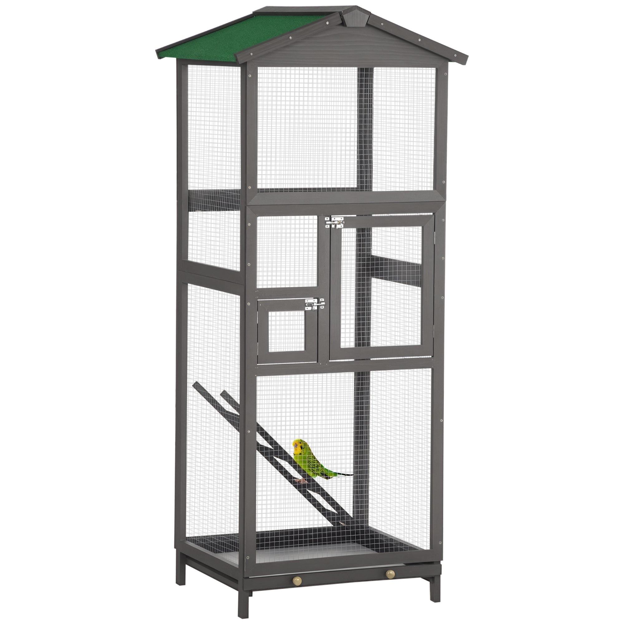 EliteVilla™ | 5.4ft Indoor/Outdoor Grey Bird Habitat - Dual-Door Access & Waste Management System