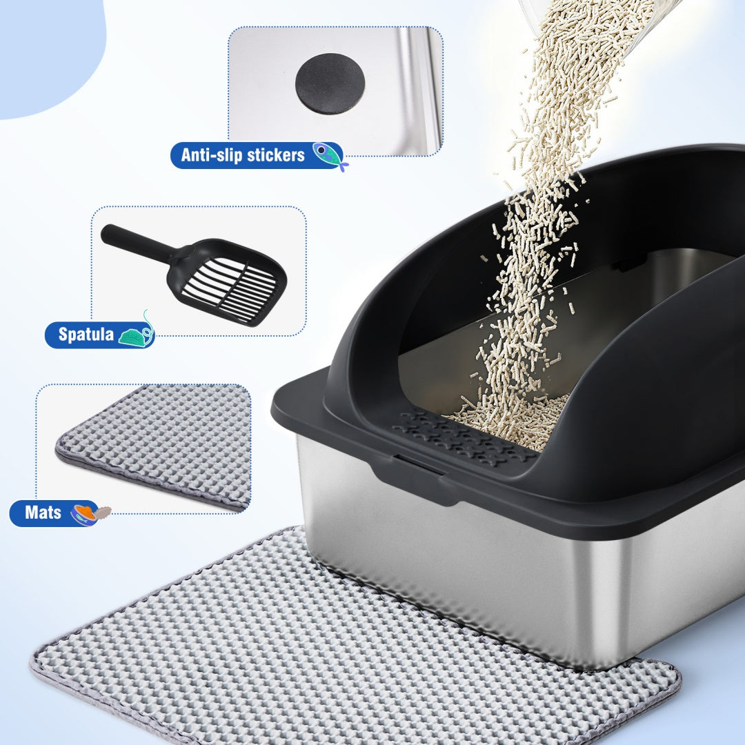 EliteSteel™ | Lifetime Stainless Steel Litter Box - Anti-Bacterial XL Basin with Splash Guard Lid