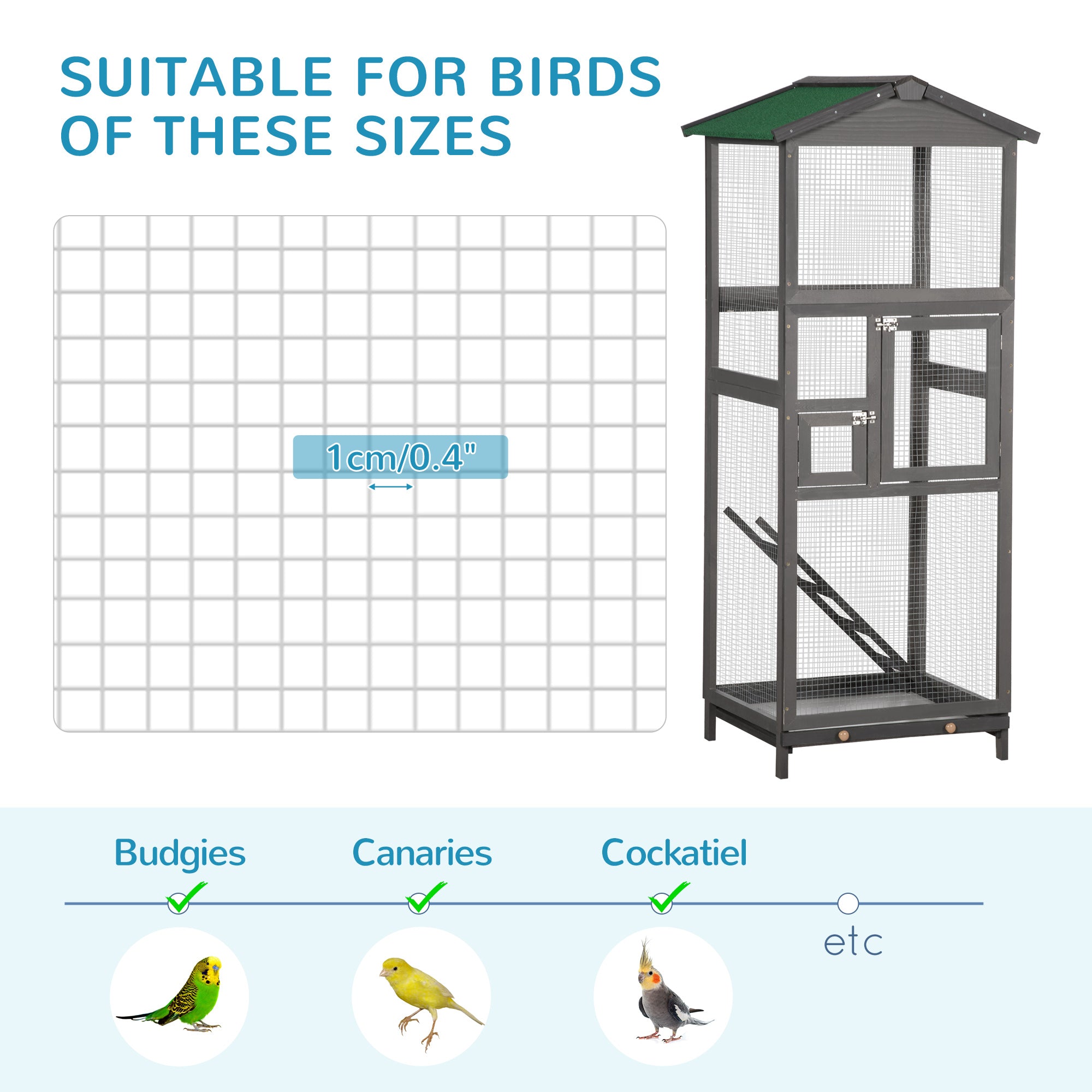 EliteVilla™ | 5.4ft Indoor/Outdoor Grey Bird Habitat - Dual-Door Access & Waste Management System