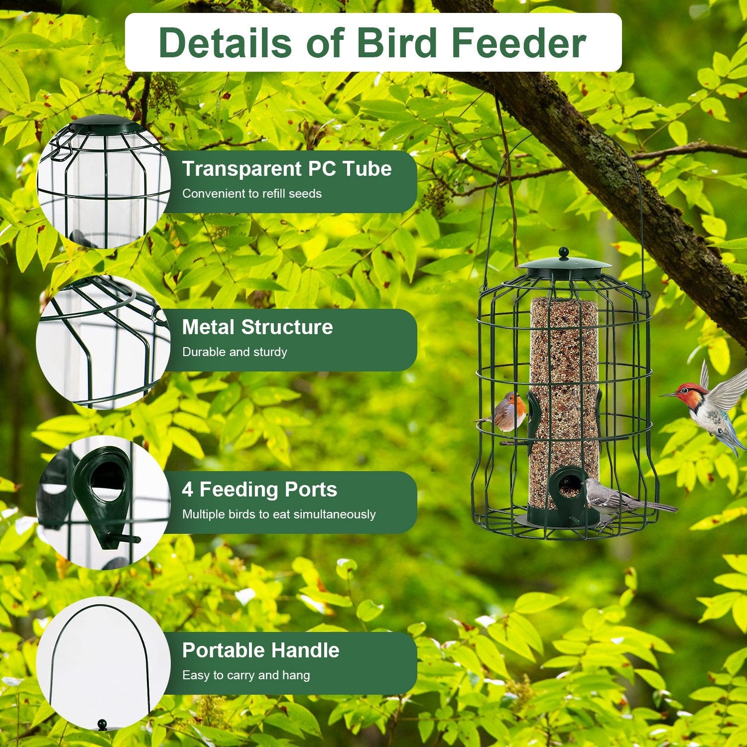 EliteSteel™ Songbird Feeder | Industrial-Grade Metal Hanging Feeder with 4 Precision Ports