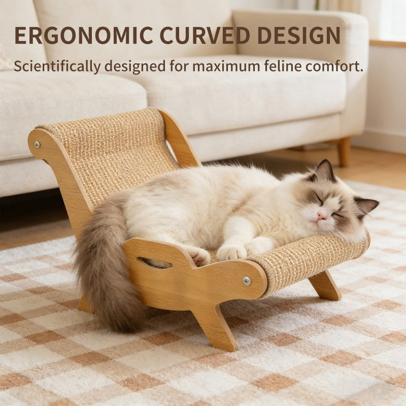 AuraEstate™ Deck-Chair | Minimalist Wooden Cat Scratcher Lounge – 51.5cm Professional Claw Care & Recliner Station