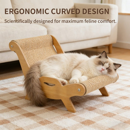 AuraEstate™ Deck-Chair | Minimalist Wooden Cat Scratcher Lounge – 51.5cm Professional Claw Care & Recliner Station