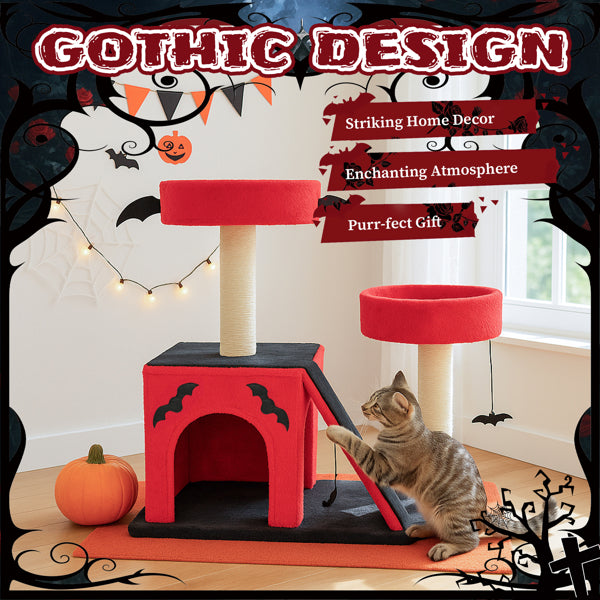 EliteVamp™ Cat Manor | 42” Gothic Climbing Frame - Luxury Padded Perches & Spider Play Station
