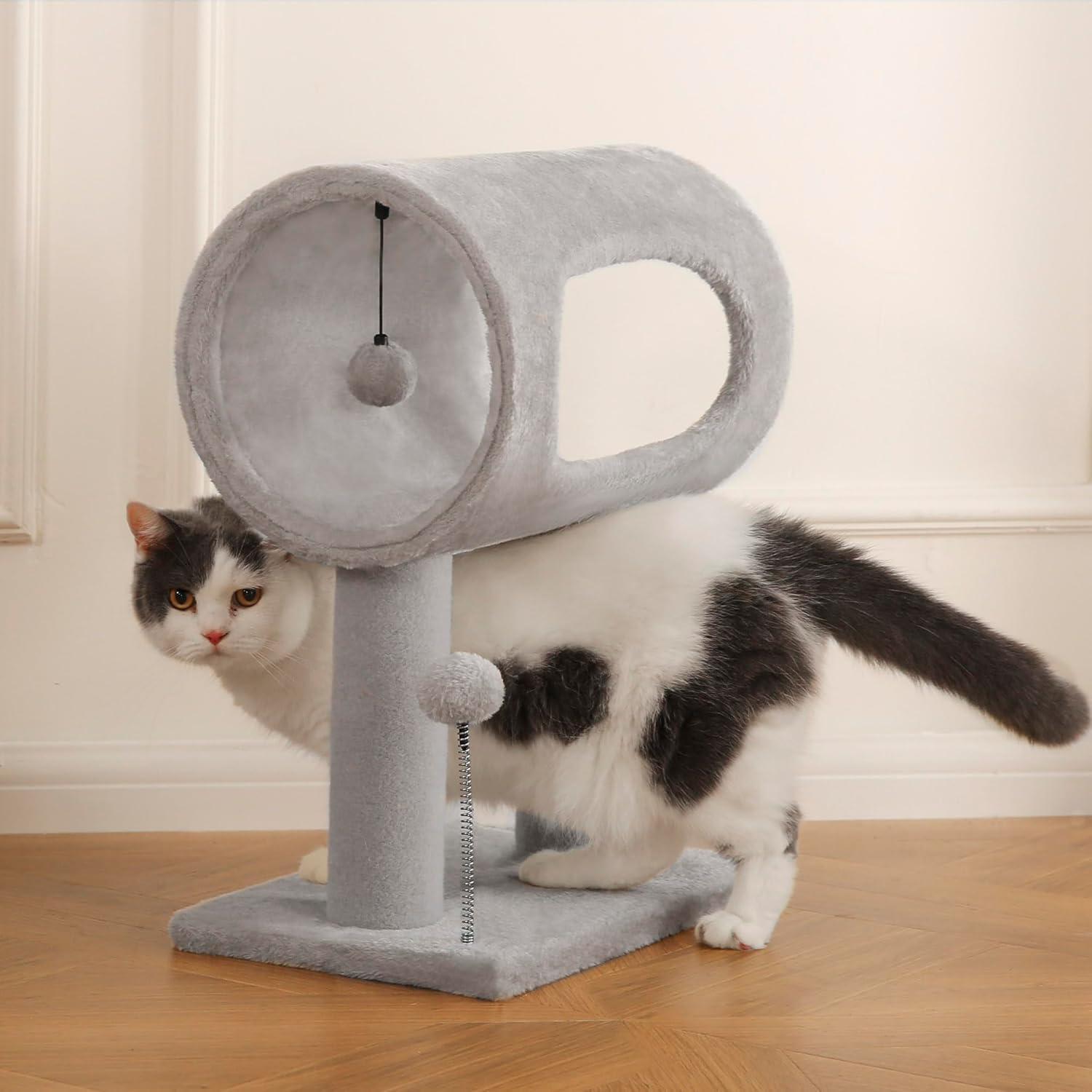 EliteNook™ | Compact Cat Tree with Cozy Sleep Tunnel - Plush Perch & Interactive Play Ball