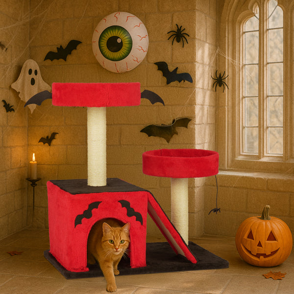 EliteVamp™ Cat Manor | 42” Gothic Climbing Frame - Luxury Padded Perches & Spider Play Station