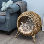 AuraEstate™ Boho-Nest | Hand-Crafted Woven Pet Sanctuary – Breathable Elevated Cat Bed in Minimalist Beige