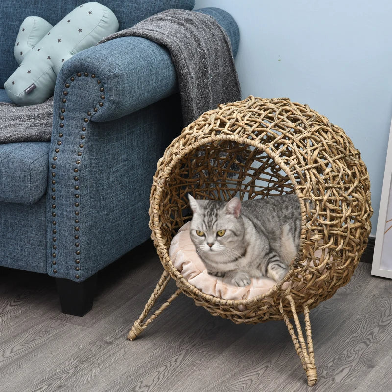 AuraEstate™ Boho-Nest | Hand-Crafted Woven Pet Sanctuary – Breathable Elevated Cat Bed in Minimalist Beige