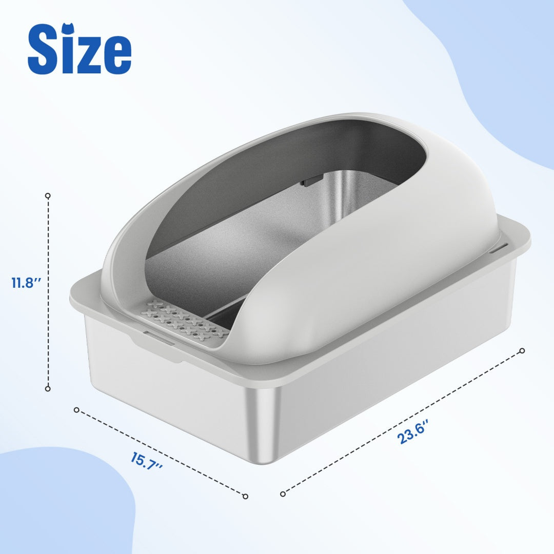 EliteSteel™ | Lifetime Stainless Steel Litter Box - Anti-Bacterial XL Basin with Splash Guard Lid