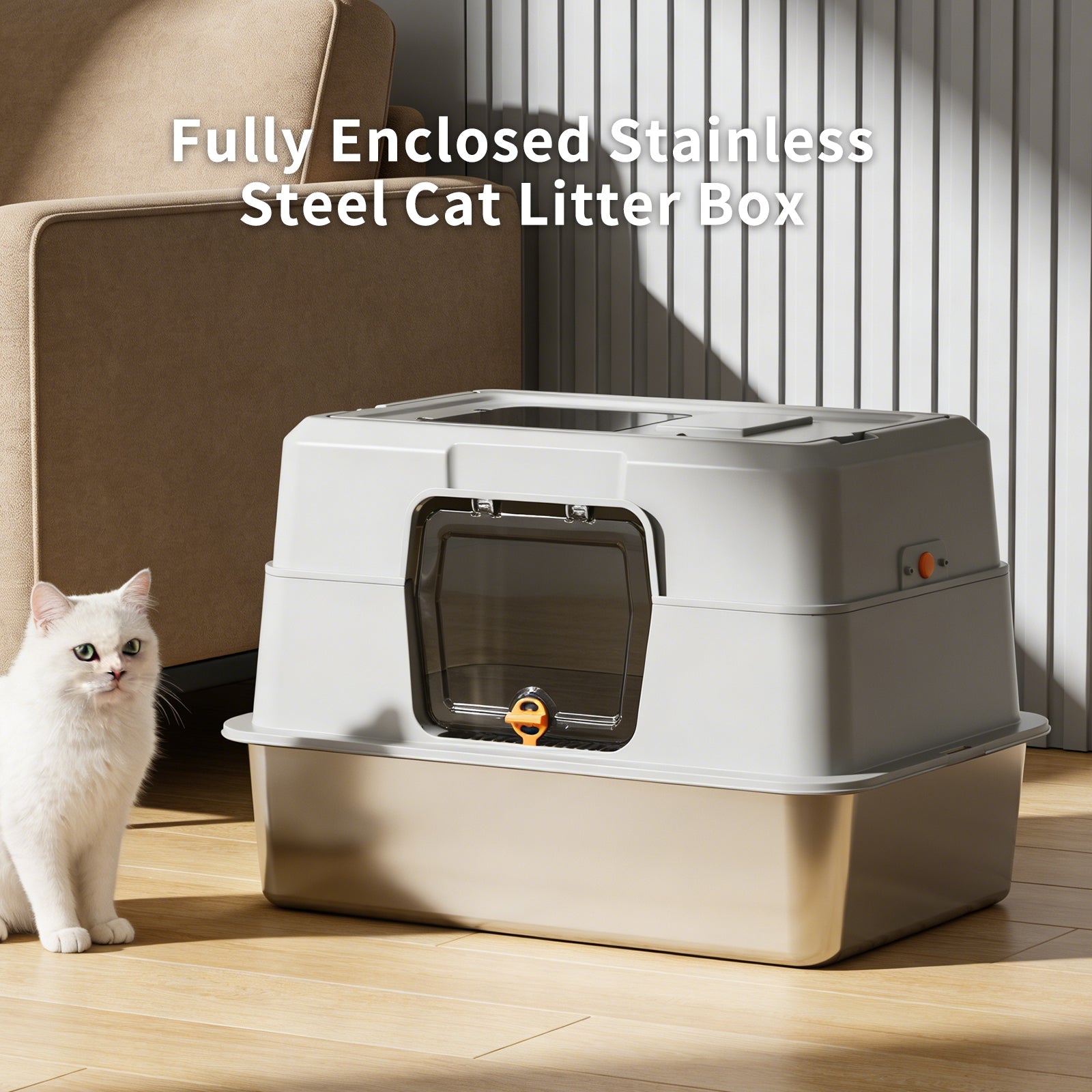 AuraPure™ Platinum-Shield | XL Stainless Steel Enclosed Litter Box – Zero-Odor & Easy-Clean Solution for Large & Multi-Cat Homes