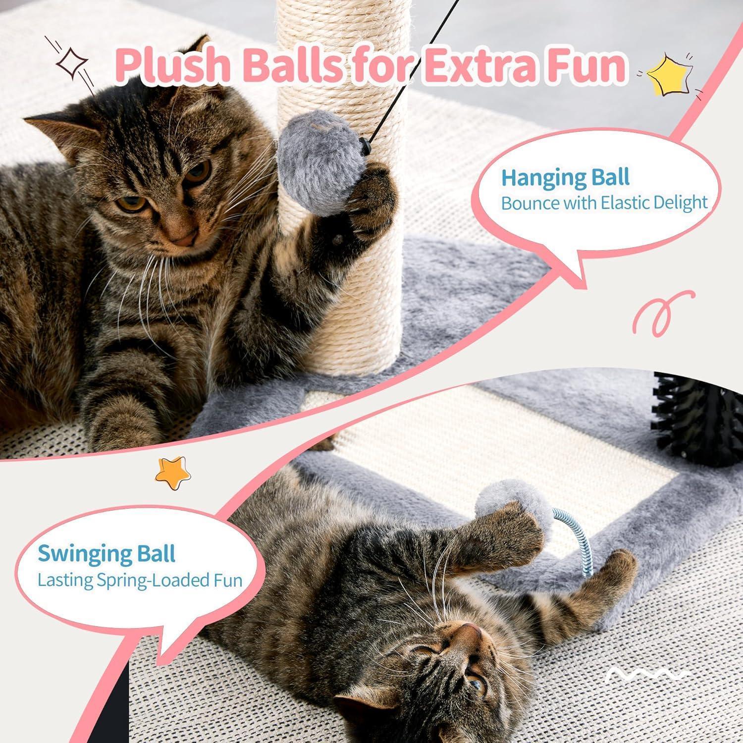 EliteKitten™ Oasis | Small Multipurpose Cat Tree - Plush Perch with Massage Arch & Play Ball