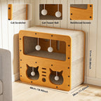 AuraEstate™ Twin-Head | Stacked Wood Cat Scratcher – Luxury 2-Tier Resting Den with 4 Integrated Teaser Balls