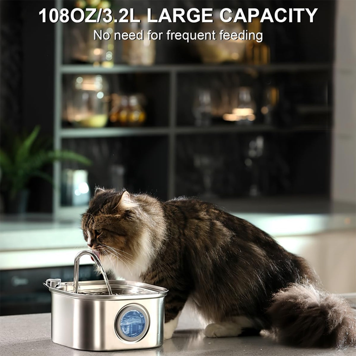 AuraPure™ Eternal-Oasis | High-Capacity 3.2L Pet Fountain – Transparent View-Port & Triple-Action Filtration System