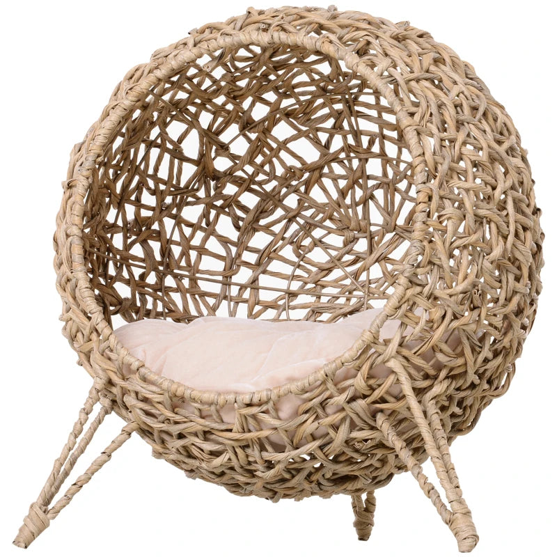 AuraEstate™ Boho-Nest | Hand-Crafted Woven Pet Sanctuary – Breathable Elevated Cat Bed in Minimalist Beige