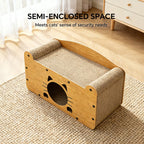 AuraEstate™ Feline-Silhouette | Designer Wooden Cat Bed – Private Den & Claw-Care Station with Scalloped Edge