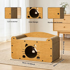 AuraEstate™ Feline-Silhouette | Designer Wooden Cat Bed – Private Den & Claw-Care Station with Scalloped Edge