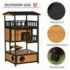 EliteRefuge™ | Weatherproof Cedar-Style Cat Villa - Multi-Level Outdoor Shelter with Asphalt Roof