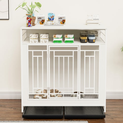 EliteLiving™ Dog Manor | Dual-Occupancy Wooden Crate - Designer End Table Kennel for Modern Homes