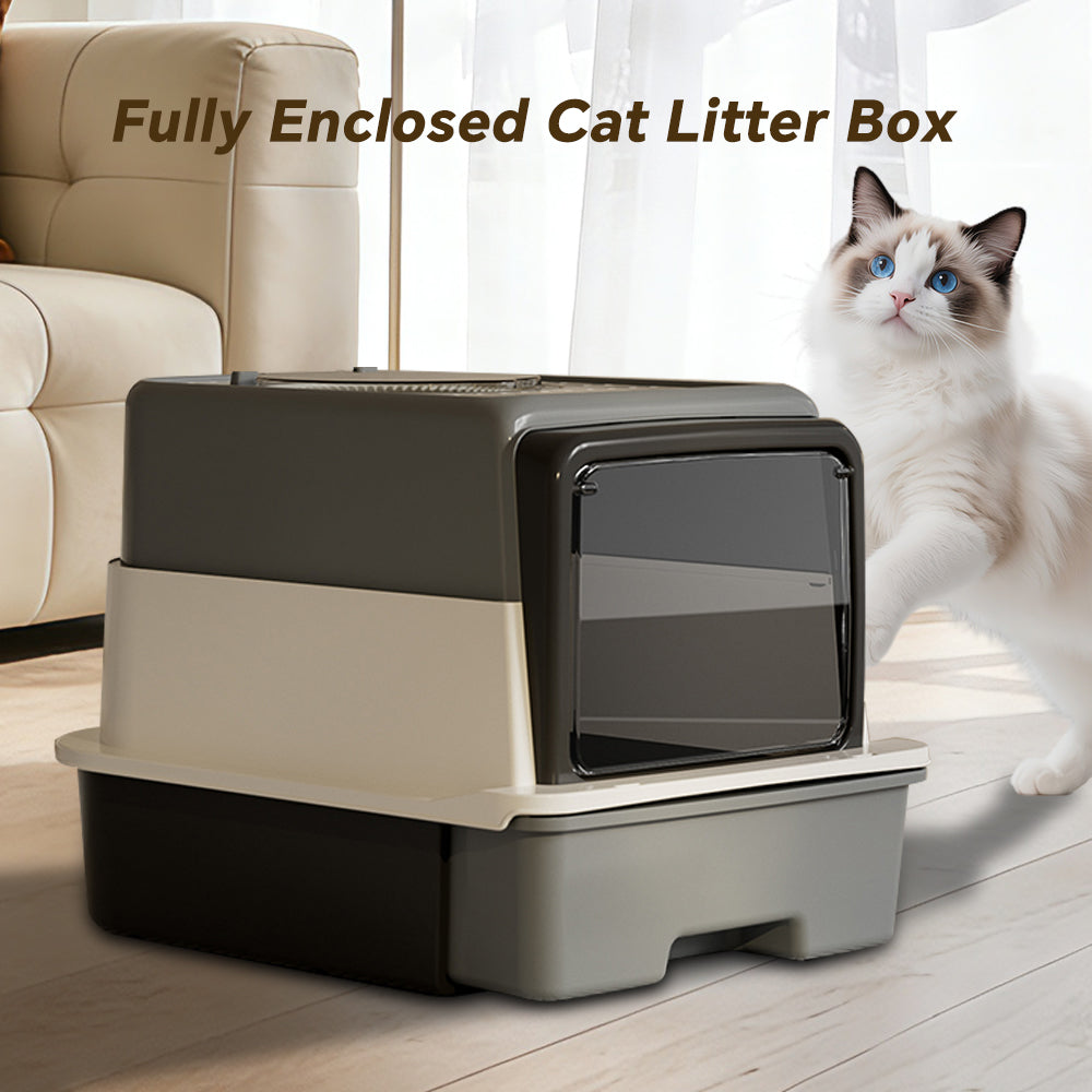 AuraPure™ Vault | Splash-Proof Enclosed Cat Litter Box – One-Way Exit Anti-Tracking System & Deodorant-Ready Station