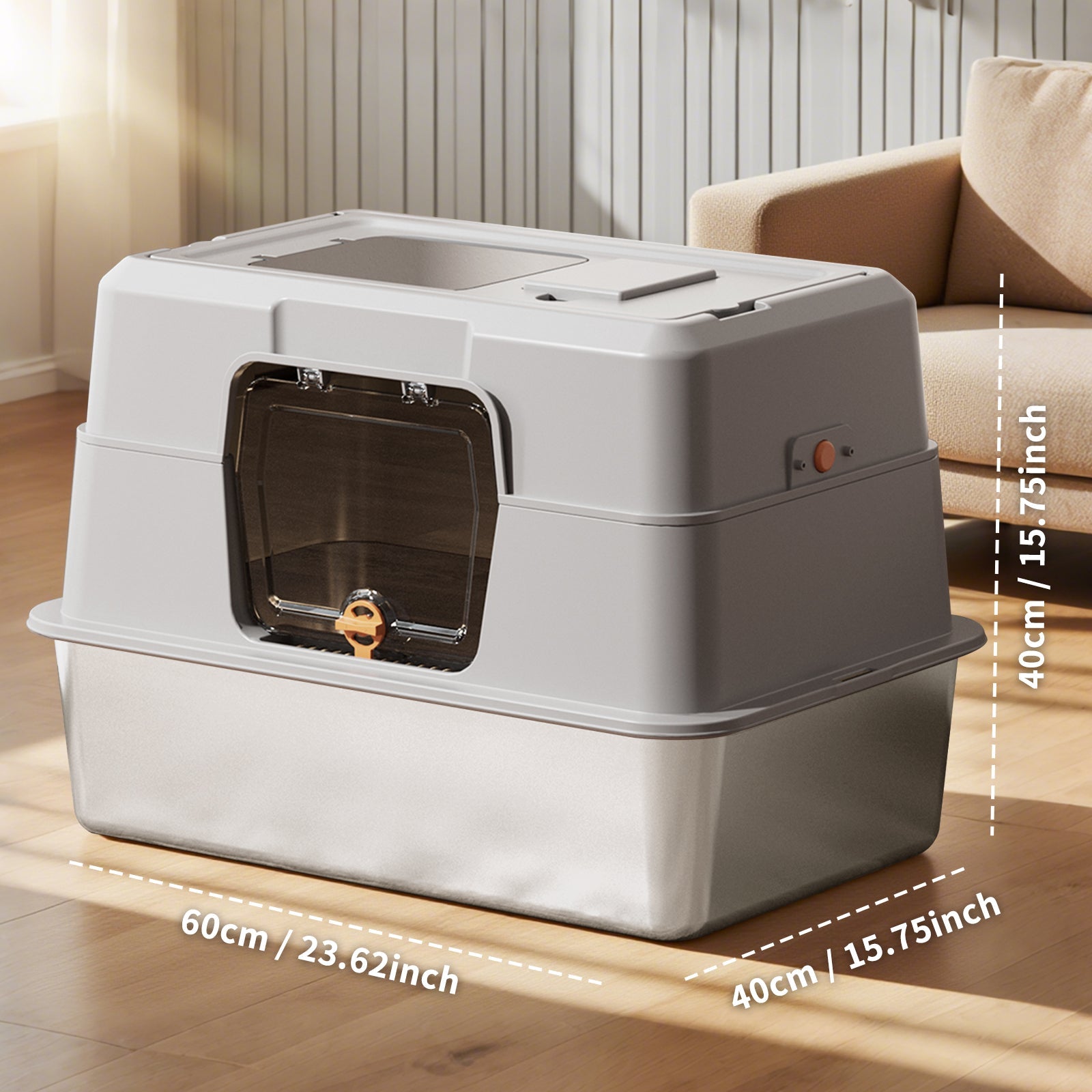 AuraPure™ Platinum-Shield | XL Stainless Steel Enclosed Litter Box – Zero-Odor & Easy-Clean Solution for Large & Multi-Cat Homes