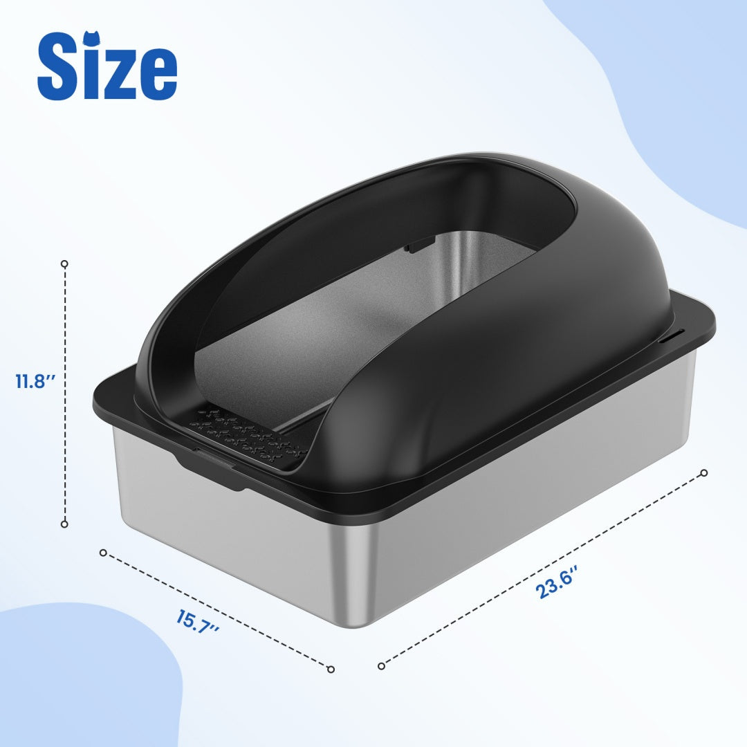 EliteSteel™ | Lifetime Stainless Steel Litter Box - Anti-Bacterial XL Basin with Splash Guard Lid