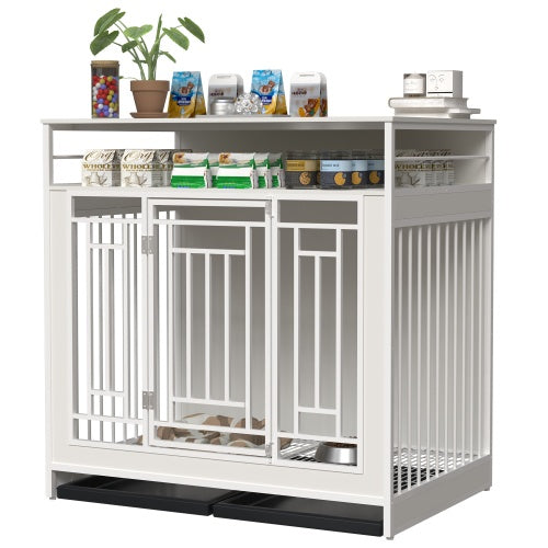 EliteLiving™ Dog Manor | Dual-Occupancy Wooden Crate - Designer End Table Kennel for Modern Homes