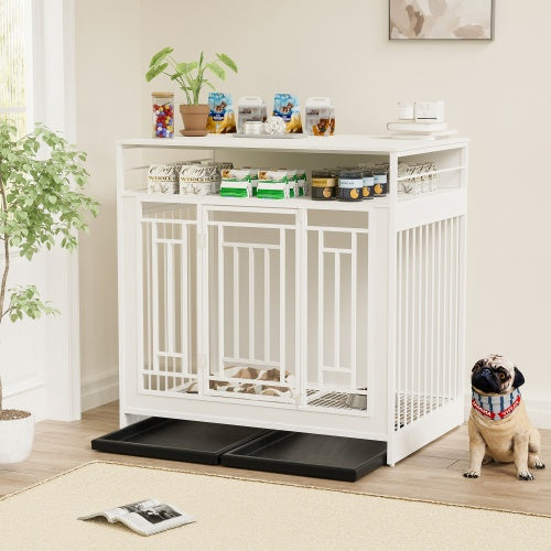 EliteLiving™ Dog Manor | Dual-Occupancy Wooden Crate - Designer End Table Kennel for Modern Homes