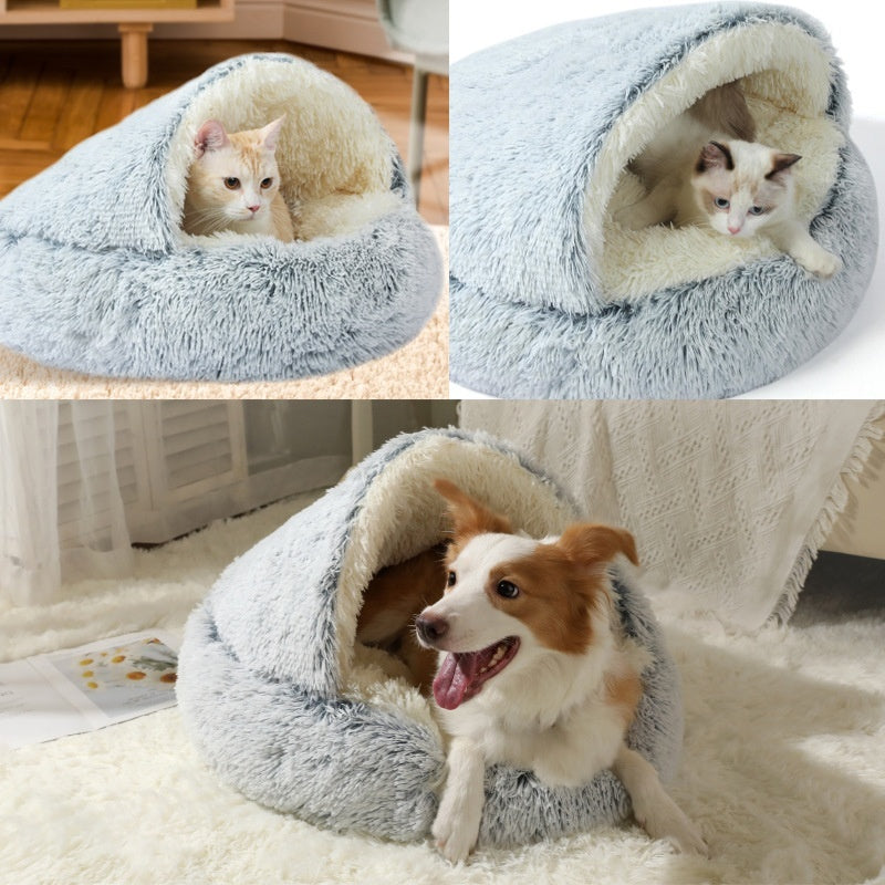 AuraEstate™ Cozy-Cocoon | 2-in-1 Winter Shell Cat Bed – Ultra-Soft Plush Nest & Semi-Enclosed Private Haven