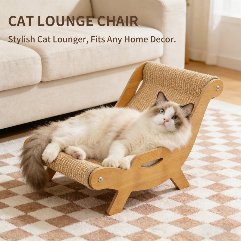 AuraEstate™ Deck-Chair | Minimalist Wooden Cat Scratcher Lounge – 51.5cm Professional Claw Care & Recliner Station