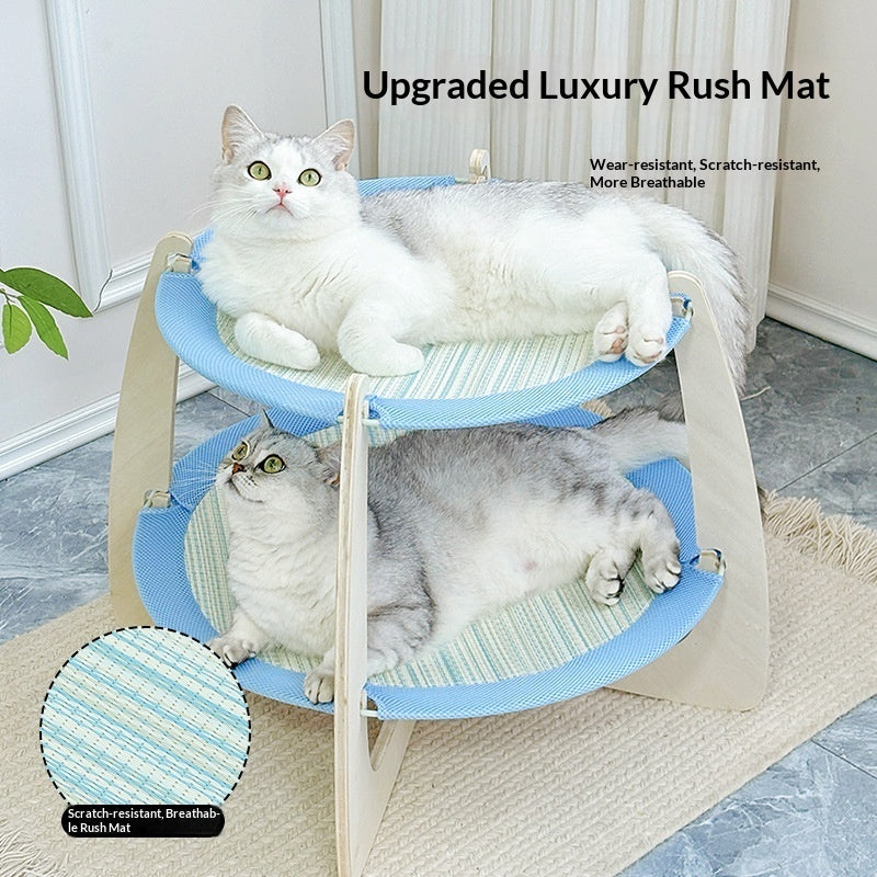AuraEstate™ Heritage-Cool | Premium Solid Wood Cat Throne – Breathable Rattan Mat & Eco-Friendly Summer Retreat
