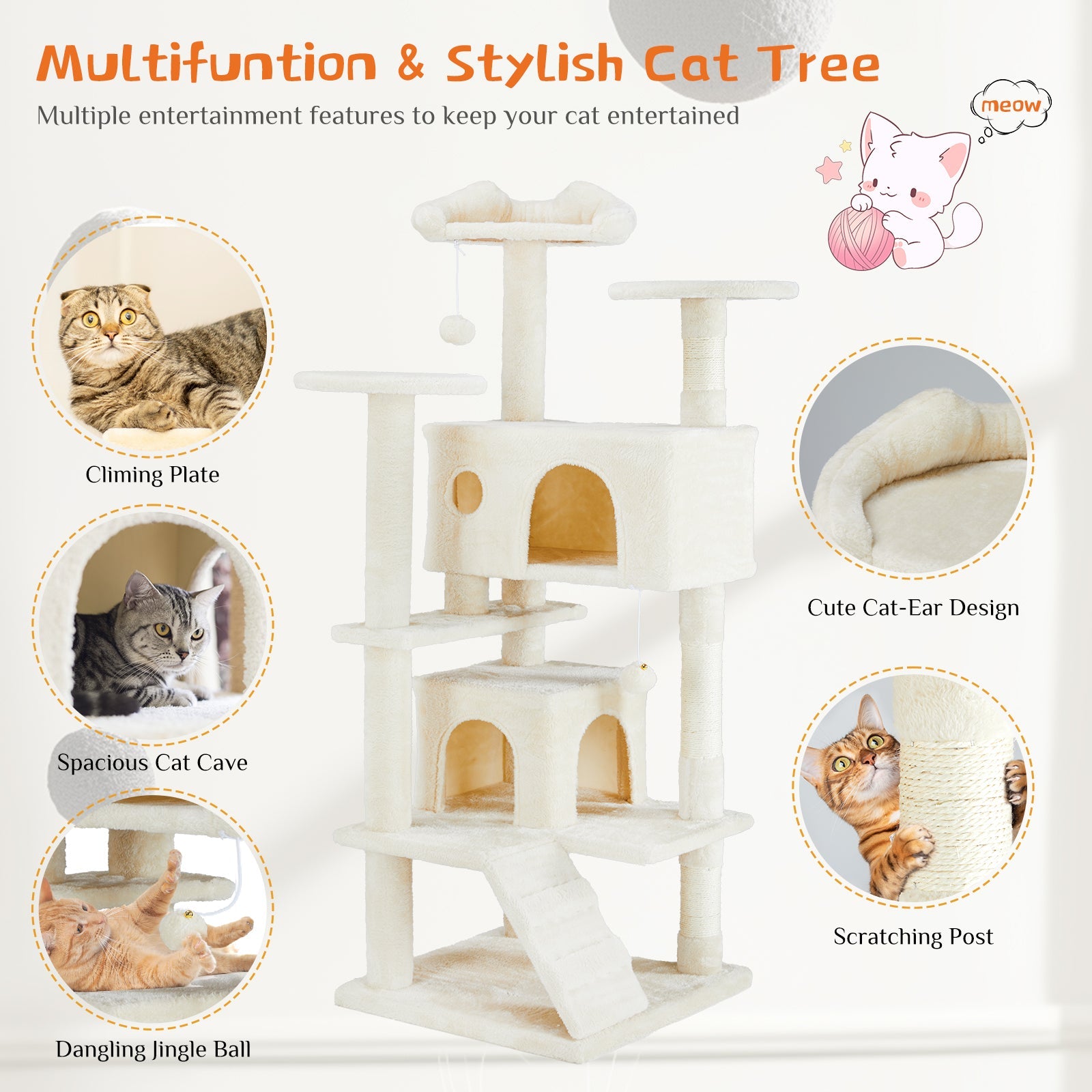 EliteHabitat™ | 4-in-1 Cat Climbing Forest - Natural Sisal Scratchers & Plush Condos